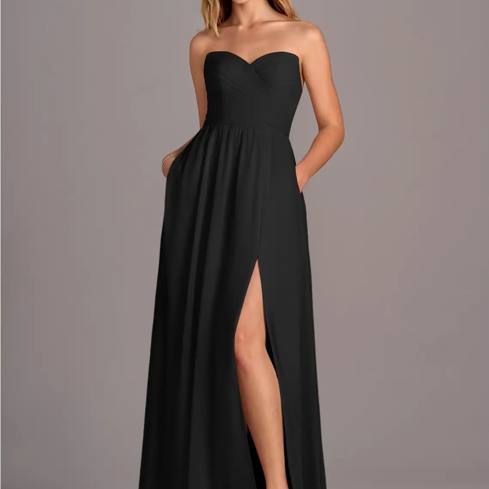 Azazie Black Maxi Dress with Slit - Picture 2 of 6